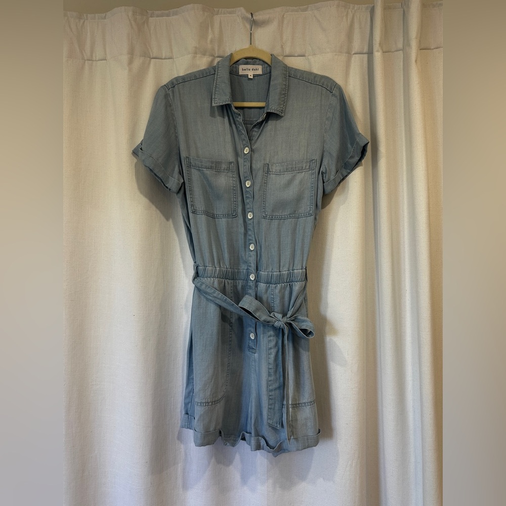 Bella Dahl Blue Buttoned Tie Front Romper